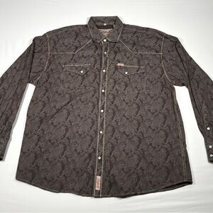 Rafter C Pearl Snap Shirt Mens XXL Brown Paisley Cotton Western Cowboy